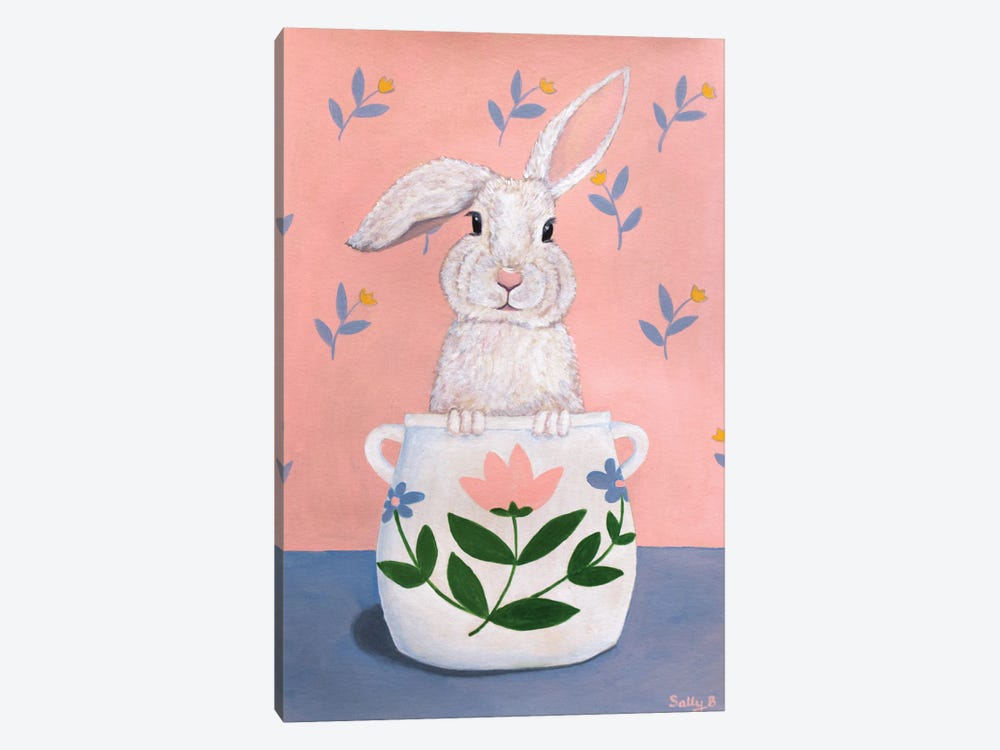 Rabbit In A Pot by Sally B 1-piece Canvas Wall Art