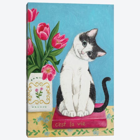 Cat, Book And Tulip Canvas Print #SLY176} by Sally B Canvas Print