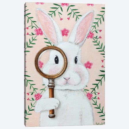 Rabbit With Magnifying Glass Canvas Print #SLY178} by Sally B Canvas Wall Art