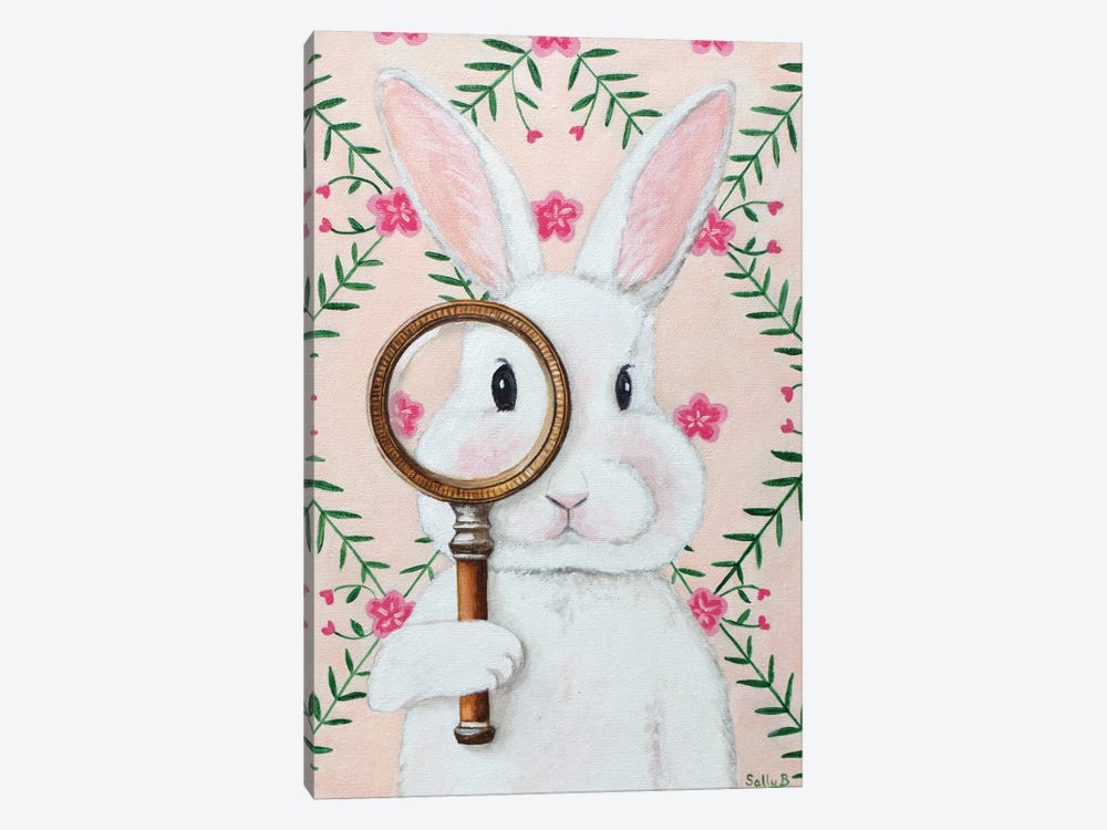Rabbit With Magnifying Glass by Sally B 1-piece Canvas Art