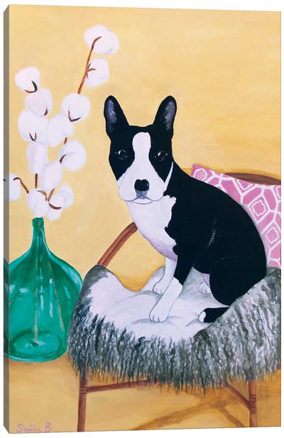 Frenchie On Rattan Chair Canvas Art Print - French Bulldog Art