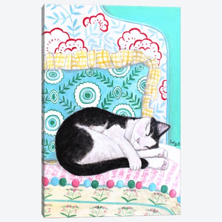 Sleeping Black White Cat Canvas Print #SLY180} by Sally B Canvas Print
