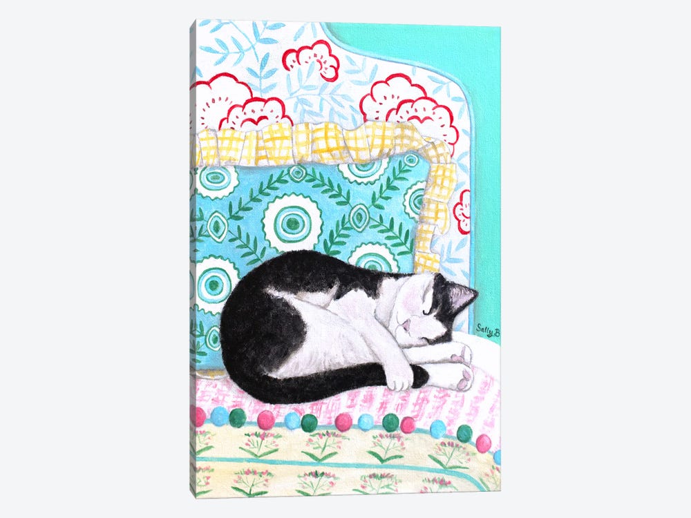 Sleeping Black White Cat by Sally B 1-piece Canvas Print