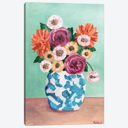 Dahlias And Roses Chinoiserie Canvas Print #SLY181} by Sally B Canvas Print
