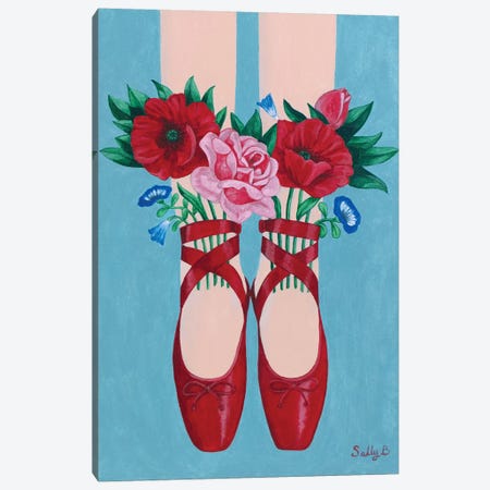 Red Shoes And Flowers Canvas Print #SLY19} by Sally B Canvas Art Print