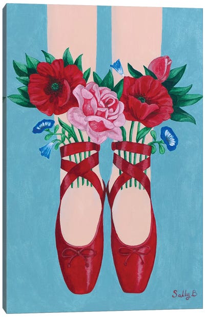 Red Shoes And Flowers Canvas Art Print - Sally B