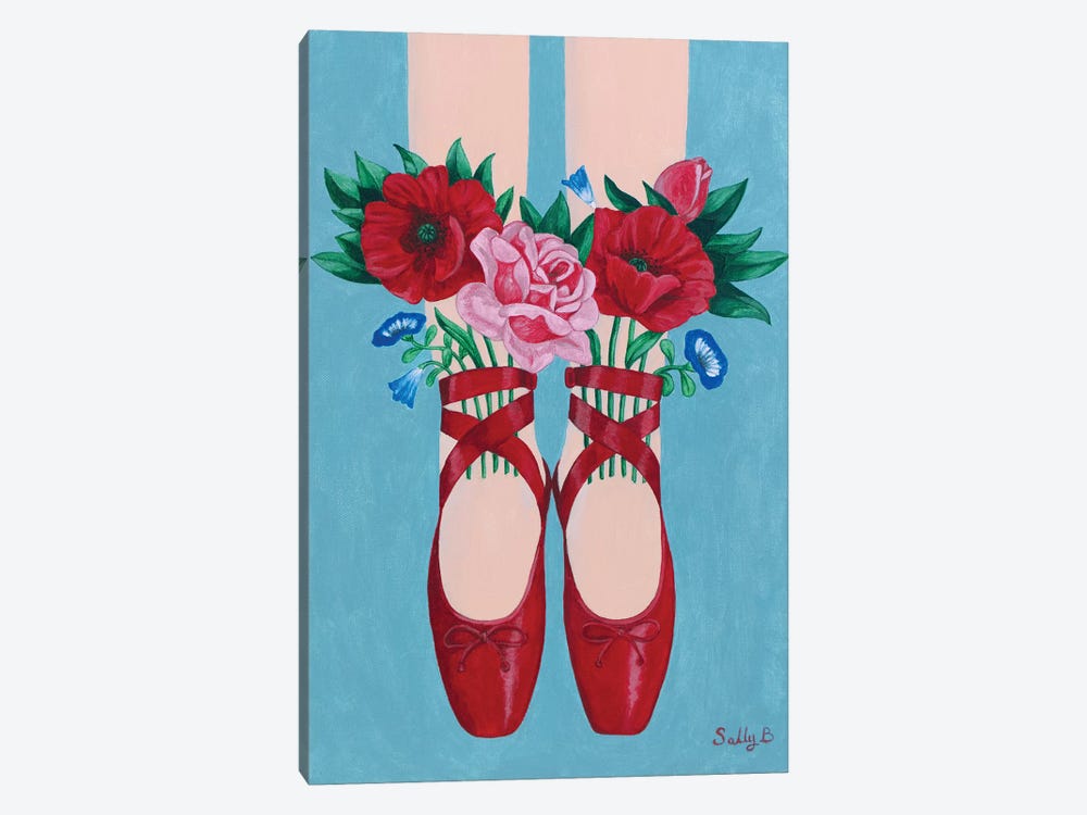 Red Shoes And Flowers by Sally B 1-piece Canvas Wall Art