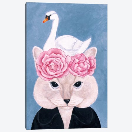 Cat And Swan Canvas Print #SLY1} by Sally B Canvas Art