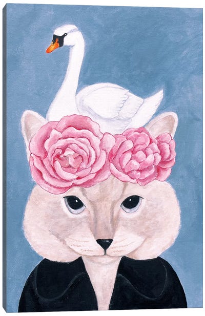 Cat And Swan Canvas Art Print - Sally B
