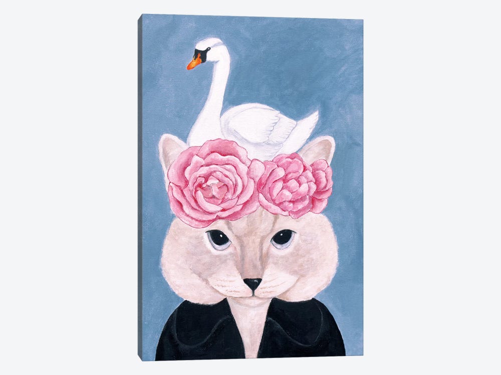 Cat And Swan by Sally B 1-piece Art Print