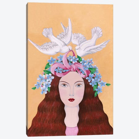 Woman And 2 Doves Canvas Print #SLY21} by Sally B Canvas Artwork