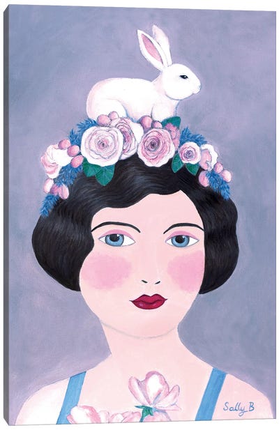 Woman And Rabbit Canvas Art Print - Granny Chic