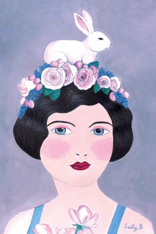 Woman And Rabbit by Sally B wall art
