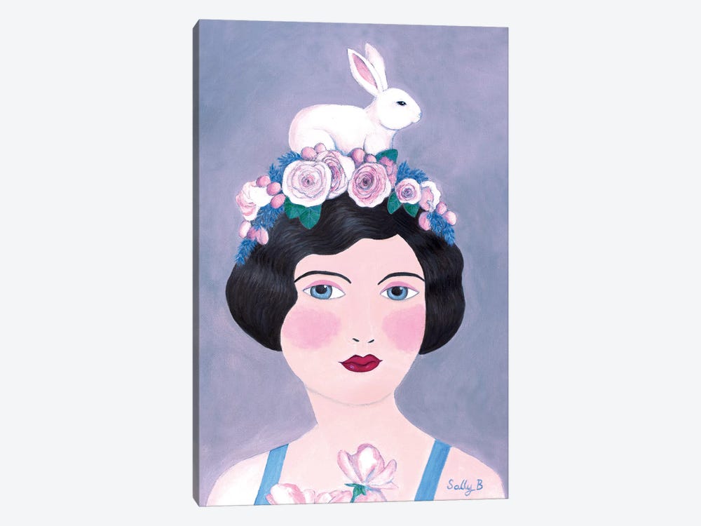 Woman And Rabbit by Sally B 1-piece Canvas Print