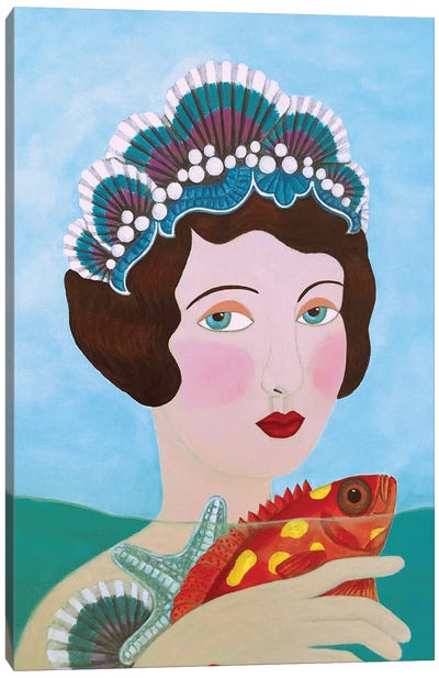 Woman And Seashells Canvas Art Print - Funky Art Finds