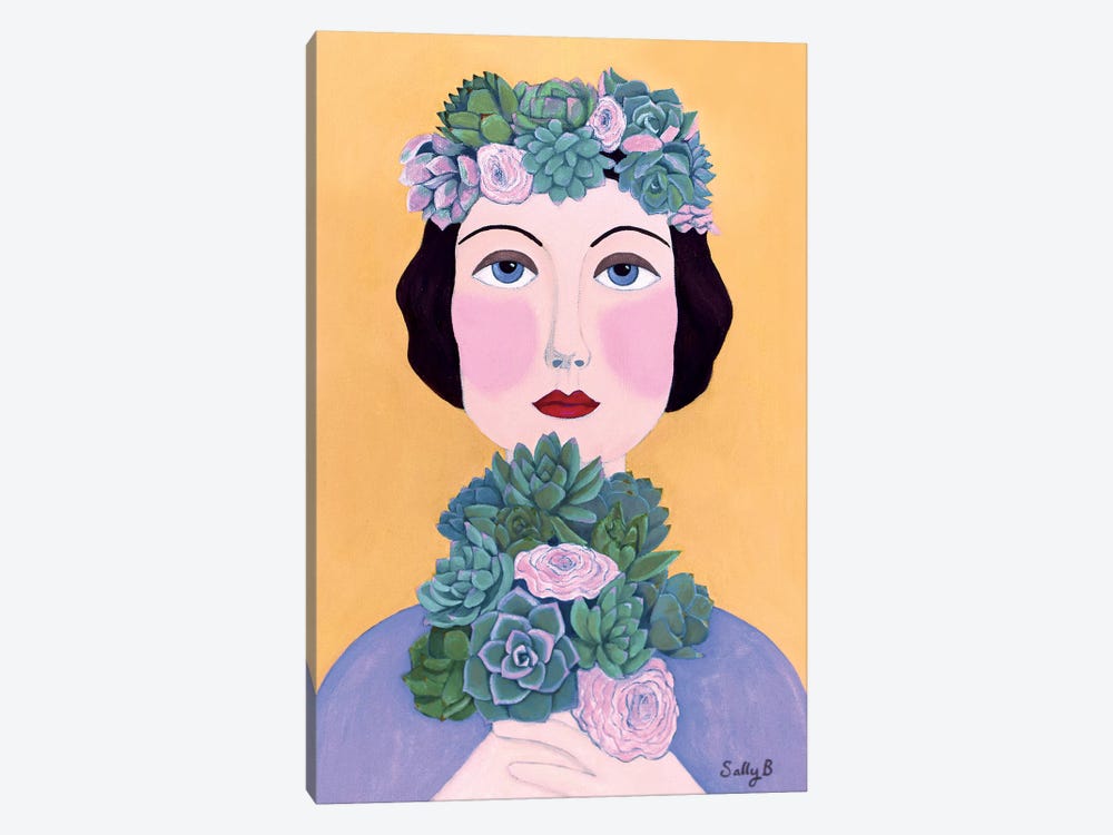 Woman And Succulents by Sally B 1-piece Art Print