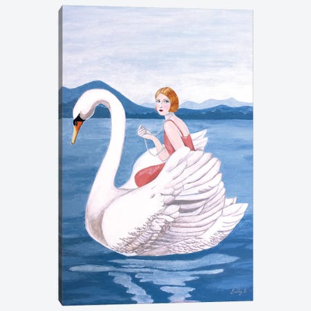 Woman And Swan Canvas Print #SLY26} by Sally B Canvas Art Print