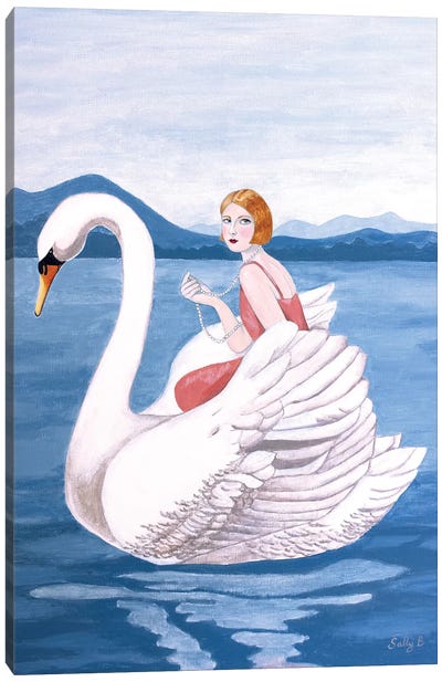 Woman And Swan Canvas Art Print - Sally B