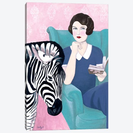 Woman And Zebra Canvas Print #SLY27} by Sally B Canvas Art Print