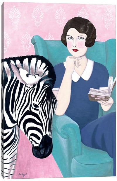 Woman And Zebra Canvas Art Print - Sally B