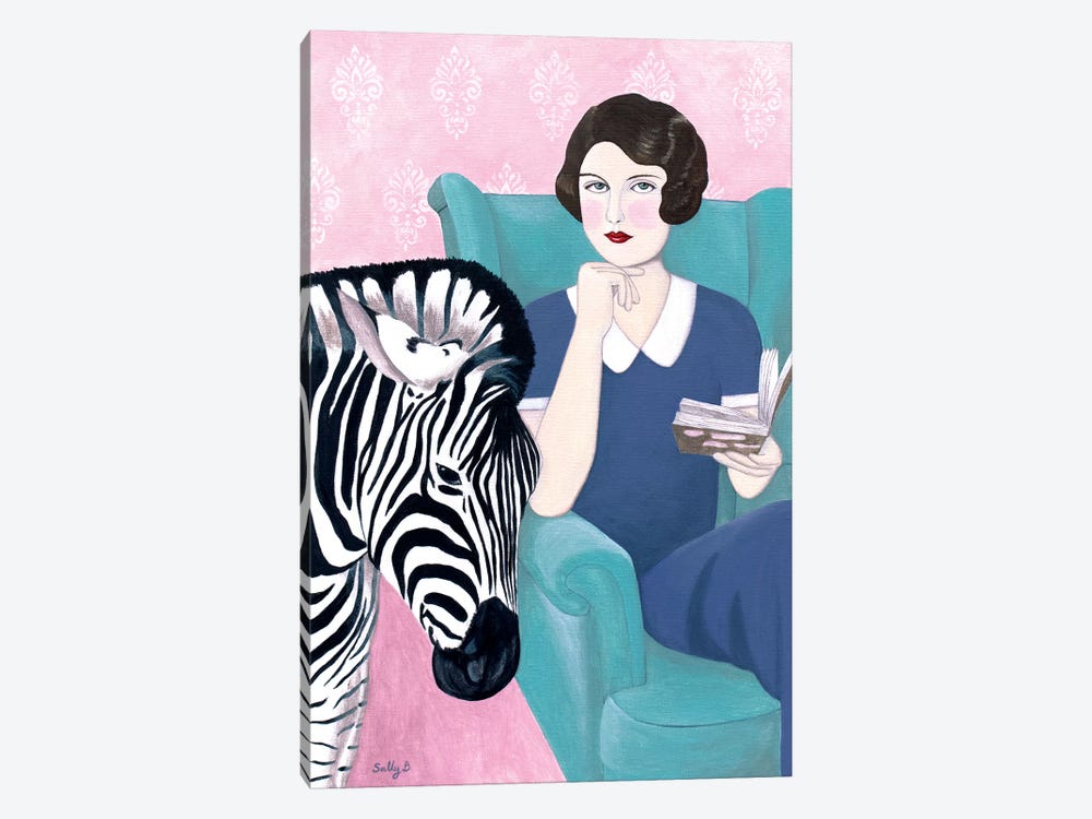Woman And Zebra by Sally B 1-piece Art Print
