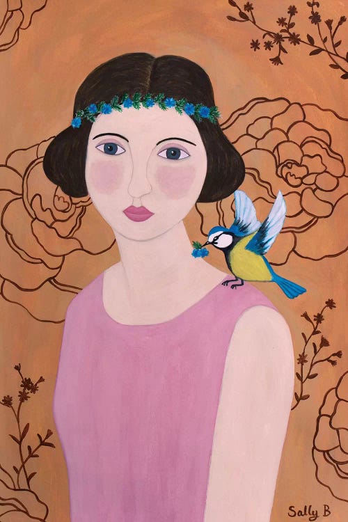 Woman In Pink Dress With Bird