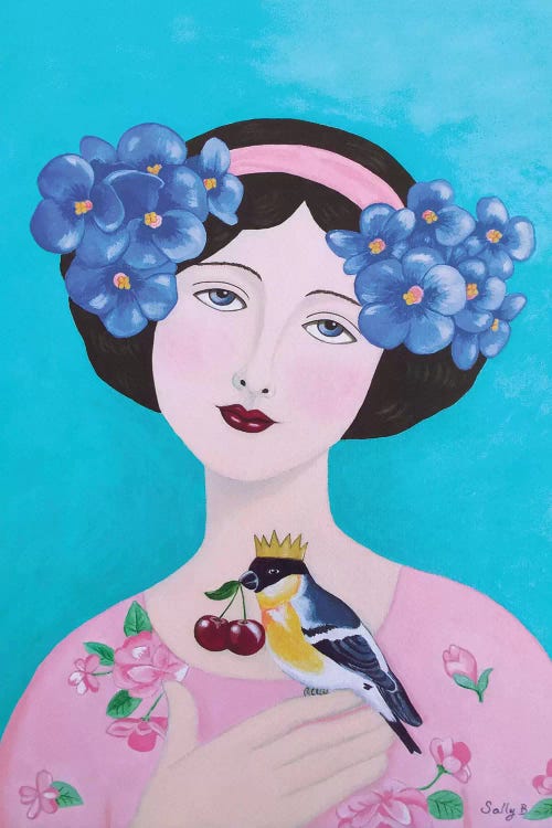 Woman With Bird And Cherry by Sally B wall art