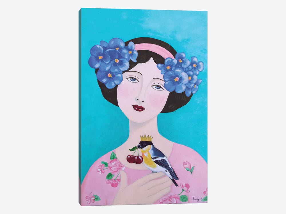 Woman With Bird And Cherry by Sally B 1-piece Canvas Print