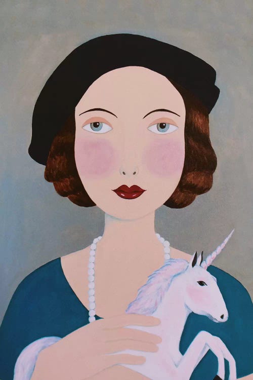 Woman With Unicorn by Sally B wall art