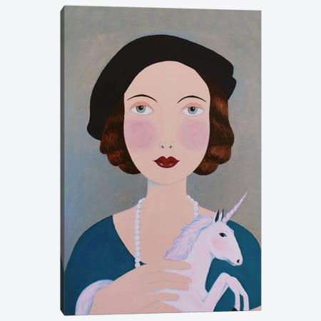 Woman With Unicorn Canvas Print #SLY40} by Sally B Canvas Art