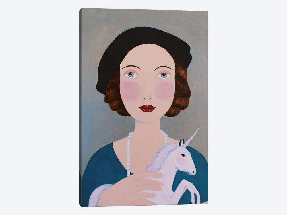 Woman With Unicorn by Sally B 1-piece Canvas Art