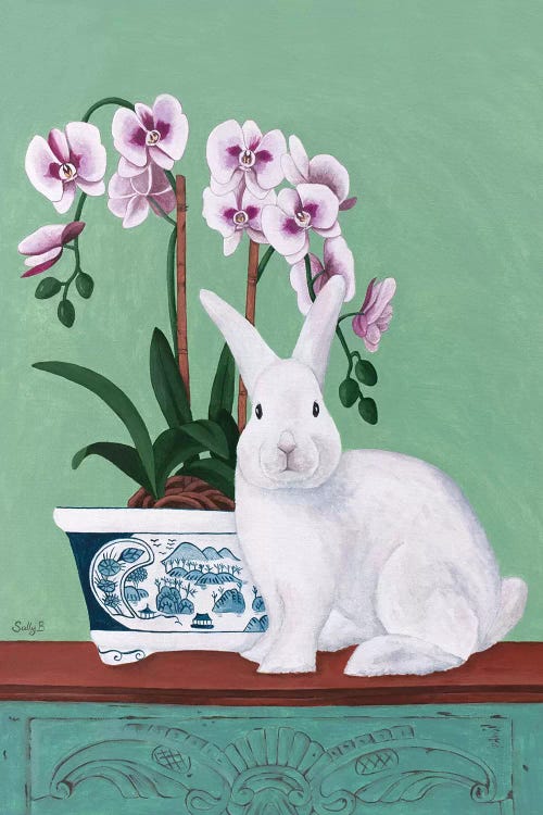 Rabbit And Orchid by Sally B wall art