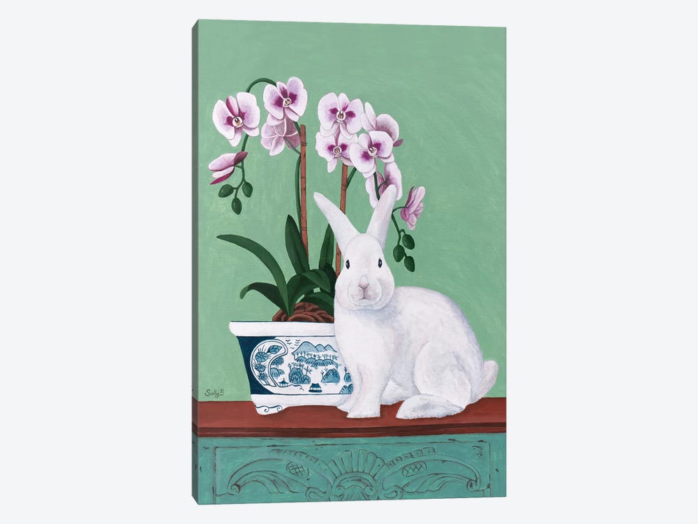 Rabbit And Orchid by Sally B 1-piece Art Print