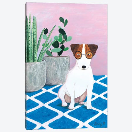 Jack Russell And Plant Canvas Print #SLY42} by Sally B Canvas Art