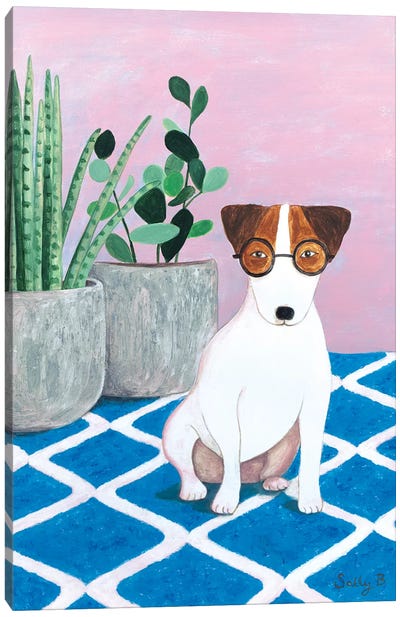 Jack Russell And Plant Canvas Art Print - Self-Taught Women Artists