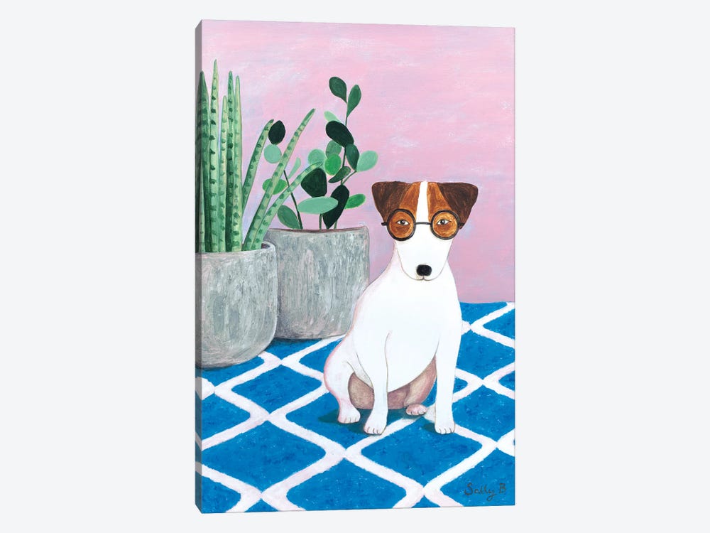 Jack Russell And Plant by Sally B 1-piece Canvas Artwork