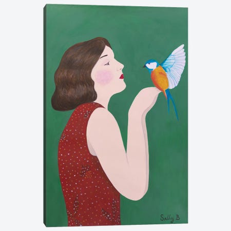 Woman And Bird Canvas Print #SLY43} by Sally B Canvas Art
