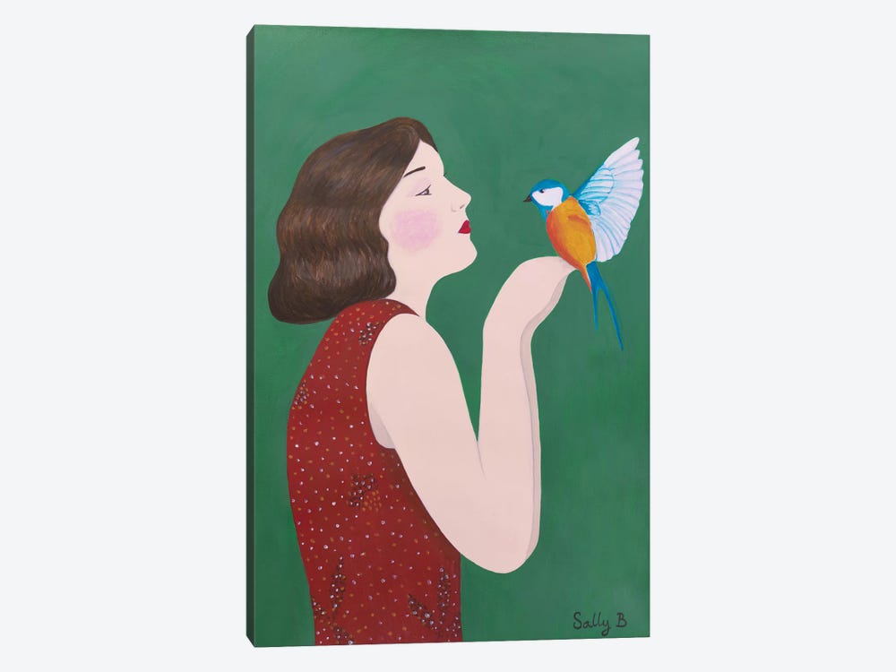 Woman And Bird by Sally B 1-piece Art Print