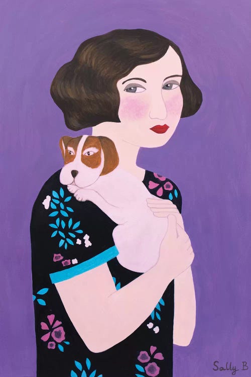 Woman And Cocker Spaniel by Sally B wall art
