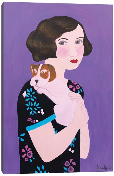 Woman And Cocker Spaniel Canvas Art Print - Modern Portraiture