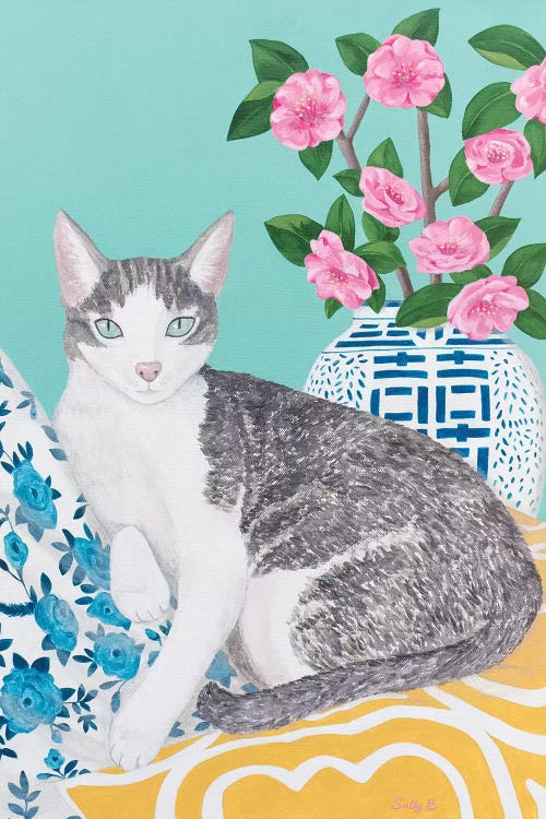 Cat With Cushions And Chinoiserie Vase