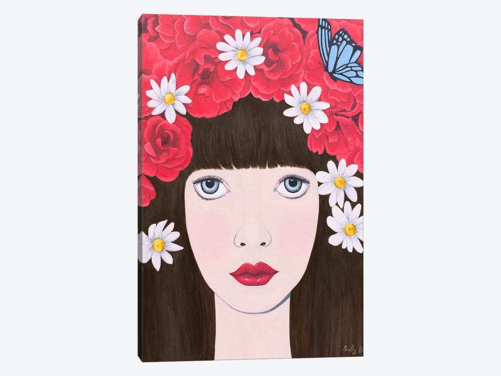 Woman and red flowers on hair by Sally B 1-piece Canvas Artwork