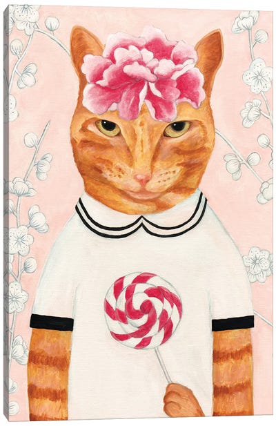 Cat With Lollypop Canvas Art Print - Modern Portraiture