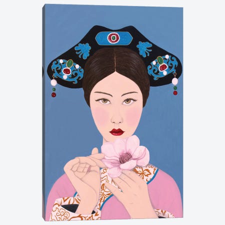 Chinese Woman Holding Flore Canvas Print #SLY52} by Sally B Canvas Print