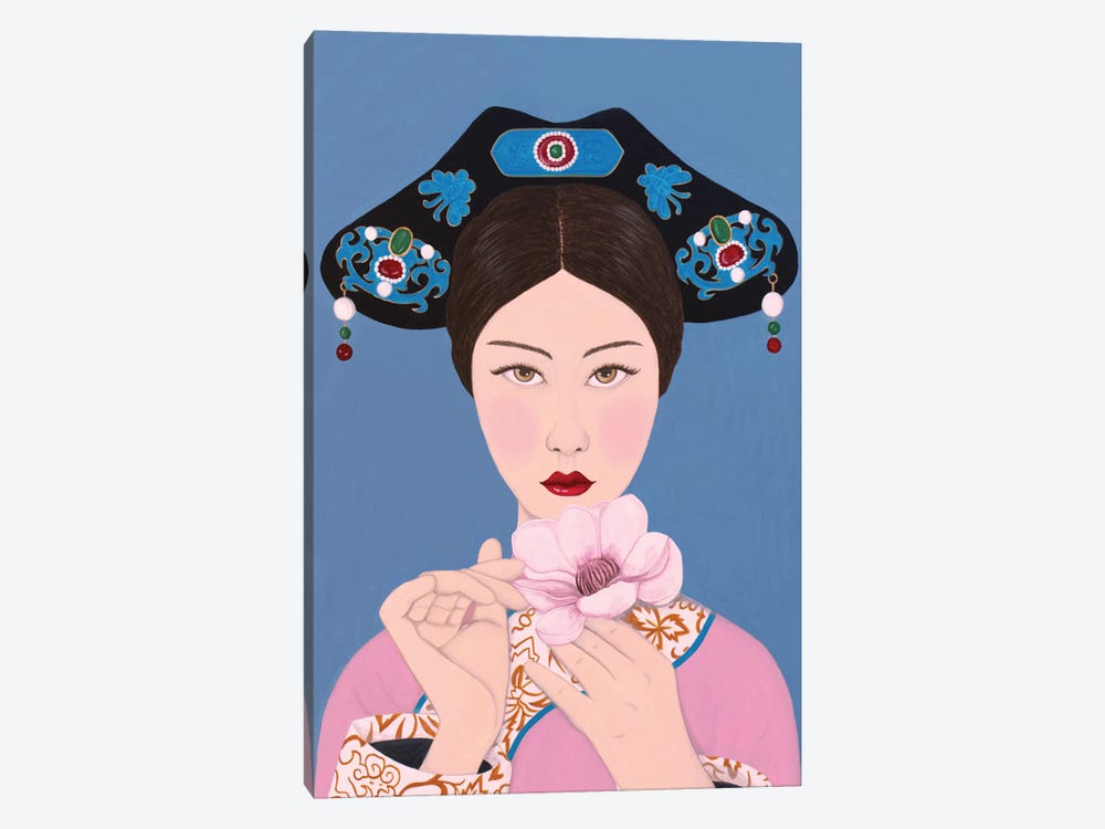 Chinese Woman Holding Flore by Sally B 1-piece Art Print