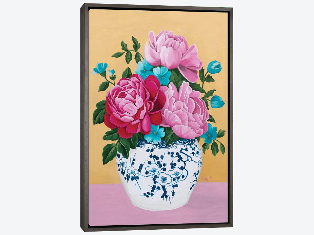Pink Peonies in Chinoiserie Vase with Fashion Coffee Table Books Wood Print  by Laura Row - Fine Art America