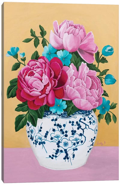 Chinoiserie Vase And Peony Canvas Art Print - Sally B