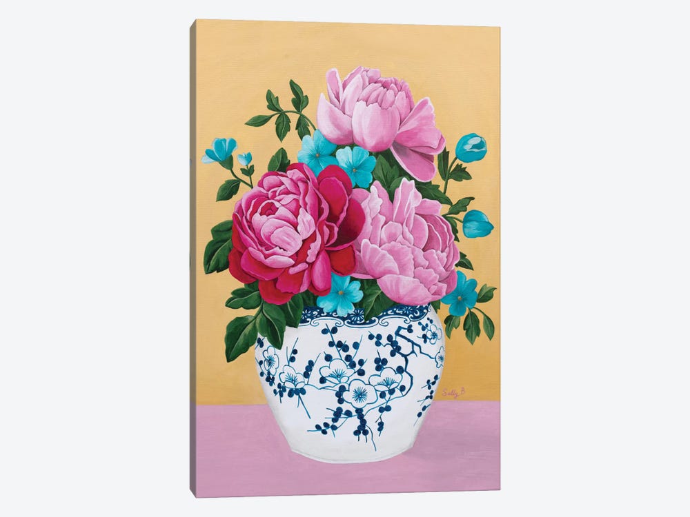 Chinoiserie Vase And Peony by Sally B 1-piece Canvas Art