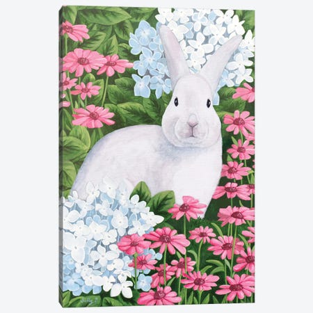 Rabbit In Garden Canvas Print #SLY57} by Sally B Canvas Artwork