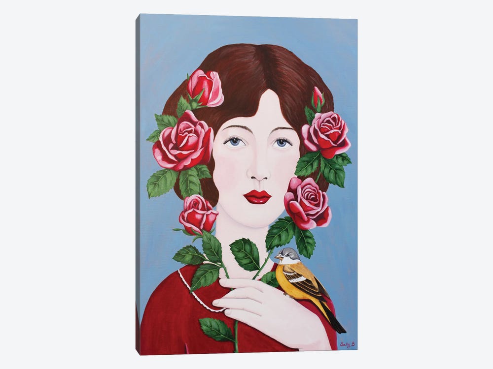 Woman With Roses And Bird by Sally B 1-piece Canvas Art Print